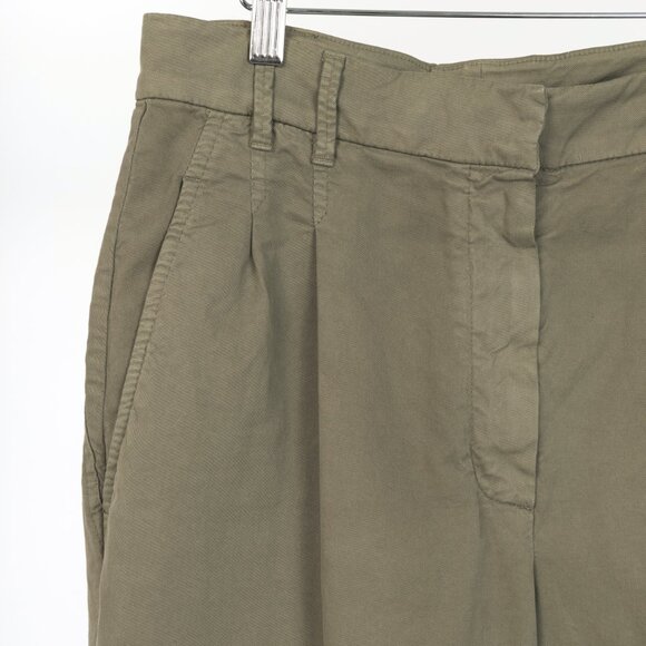 Brunello Cucinelli AW/22 Green Cotton Monili-Beaded Pleated Tapered Pants - Picture 4 of 13